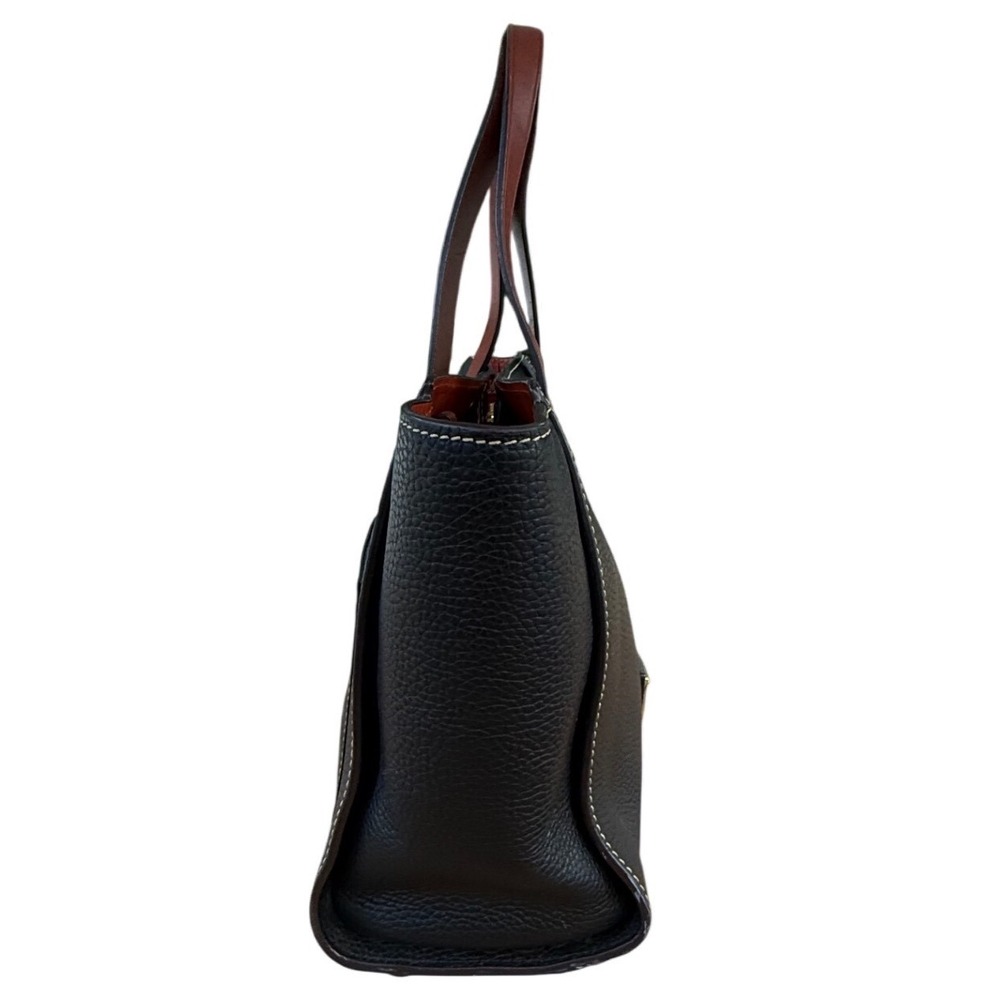 Dooney & Bourke Black Pebble Leather Tote Bag Brown Trim Red Interior - Picture 6 of 9